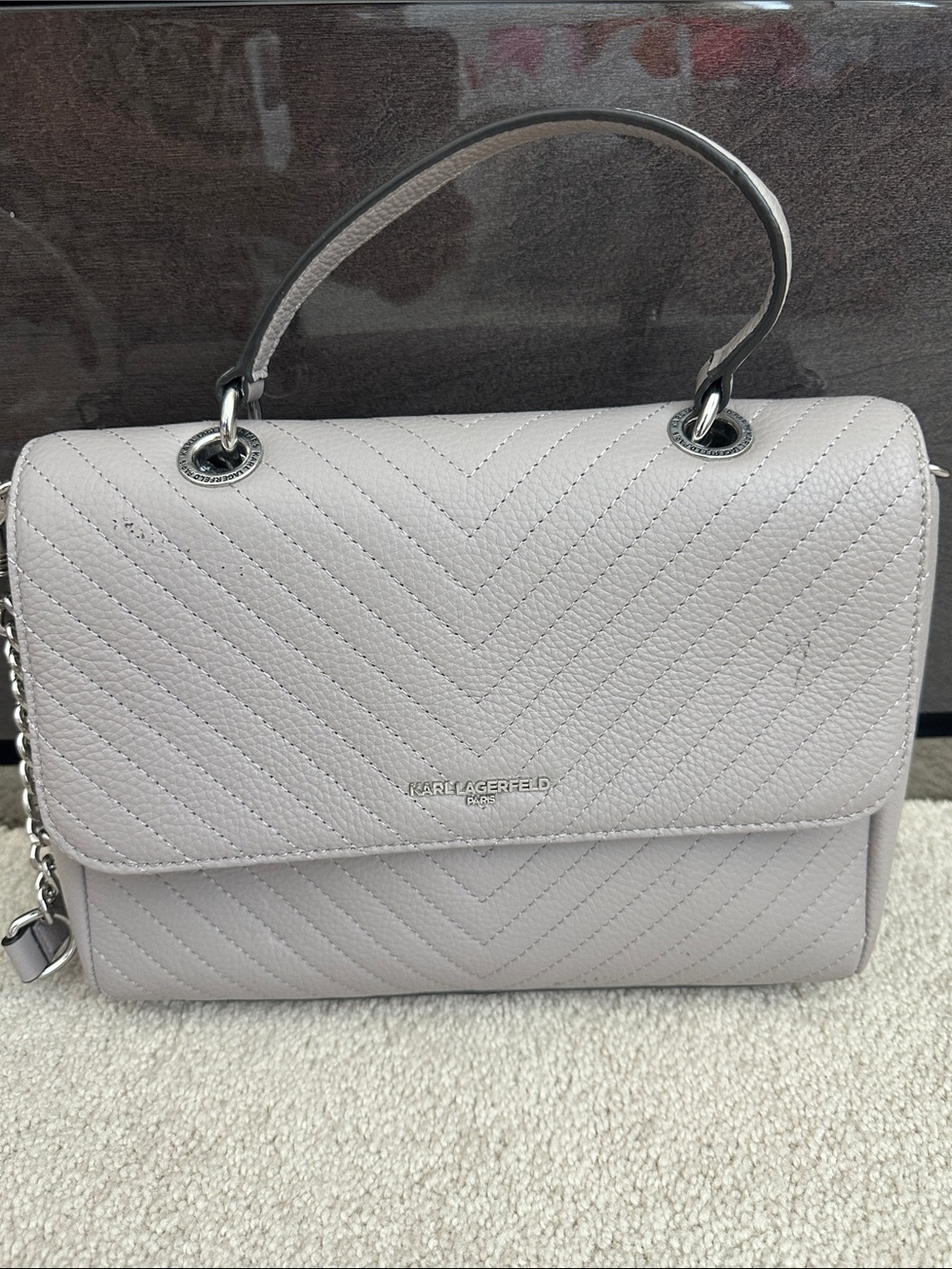 Karl Lagerfeld Quilted Chevron Top-Handle Satchel in Light Gray